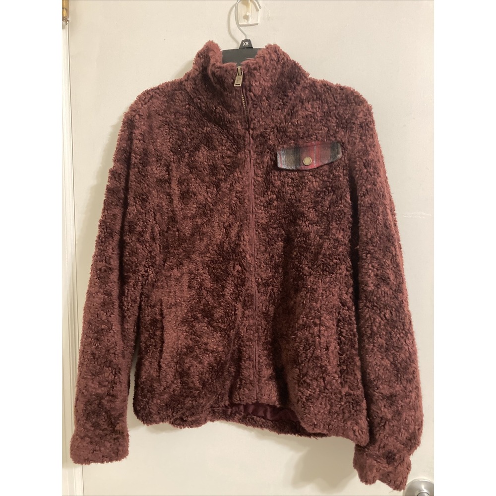 Pendleton Women's Sweater Medium Burgundy Full Zip Mock Neck Jacket Sherpa #1497
